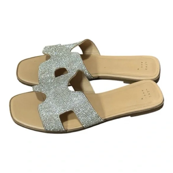 A New Day Sparkling Silver Slide Sandals Size 9 - Picture 2 of 4